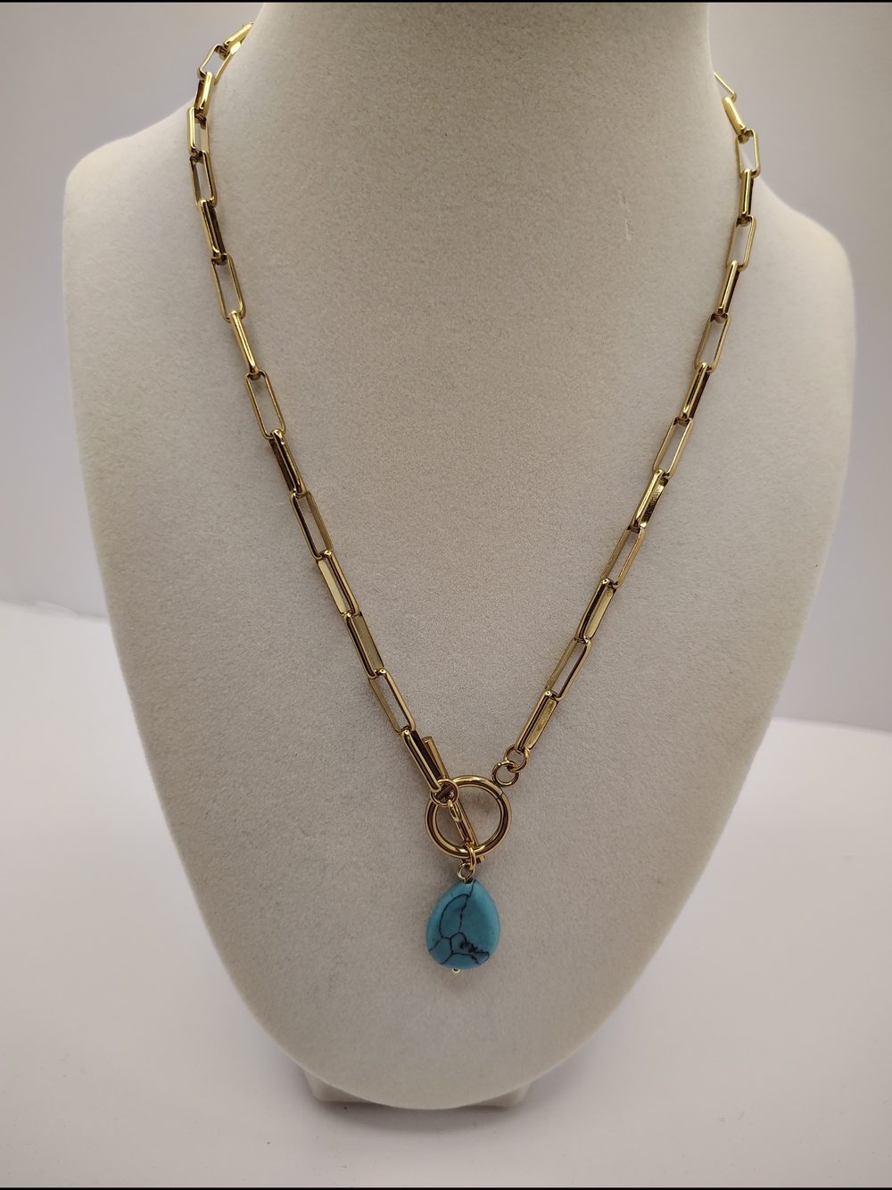 Gold Chain Necklace with Turquoise Pendant